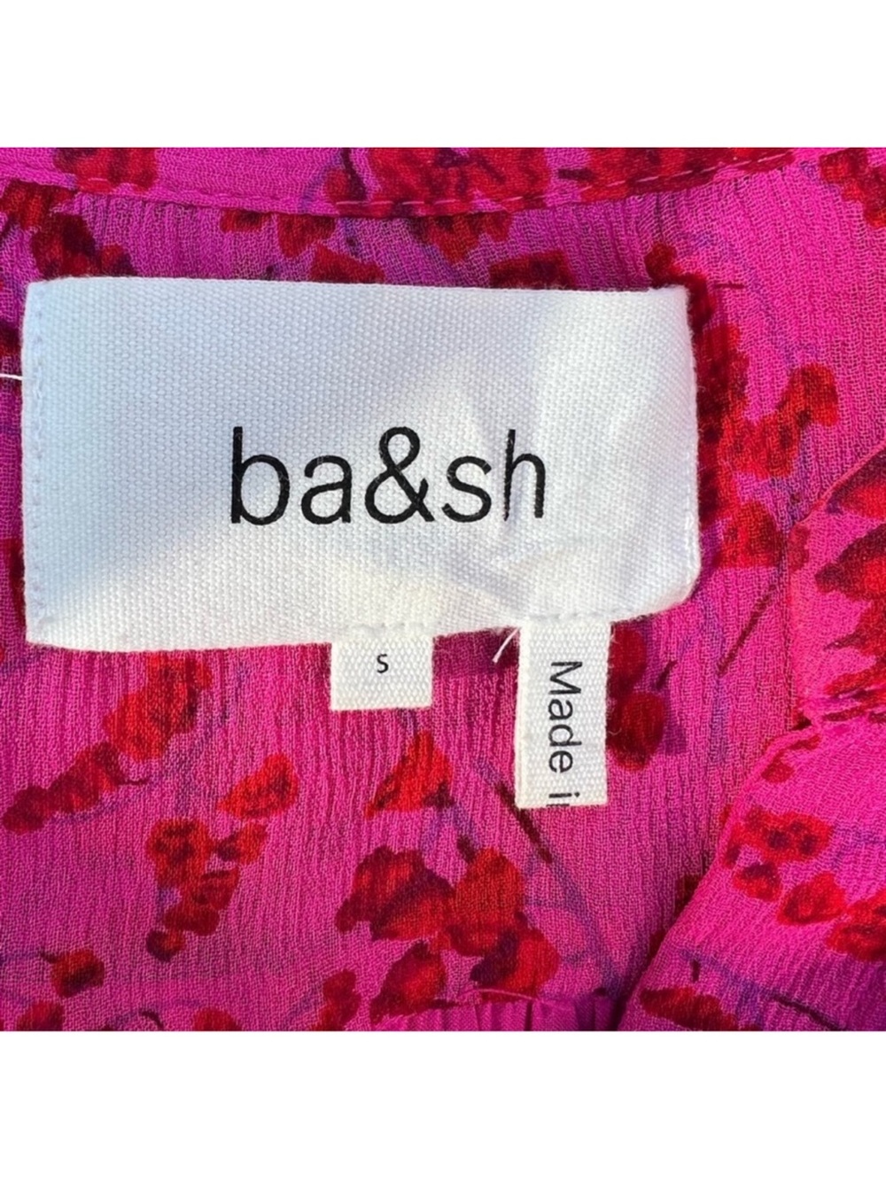 Ba&sh matcha floral print mini dress fuchsia hot pink v neck ruffle sleeves - Picture 4 of 6